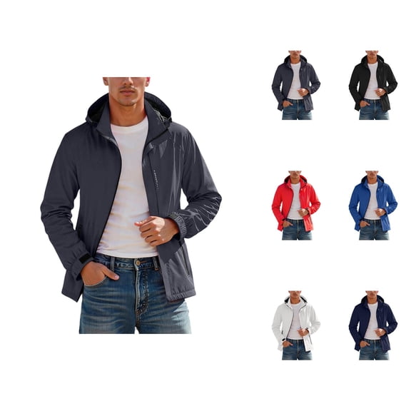 Rain Jackets for Men 2025 Windproof Waterproof Loose Casual Outdoor Zip Up Hooded Jacket with Pockets Windbreaker