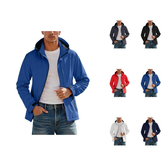 Rain Jackets for Men 2025 Windproof Waterproof Loose Casual Outdoor Zip Up Hooded Jacket with Pockets Windbreaker