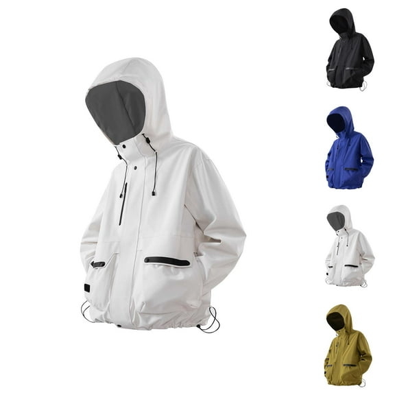 Rain Jackets for Men Long Sleeve Lightweight Windproof Waterproof Zip Up Hooded Jacket with Pockets Windbreaker Coat