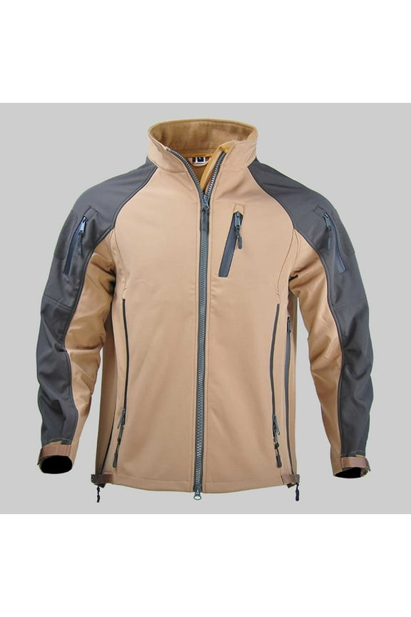 Rain Jackets for Men with Zipper Pockets Fleece Lined Zip-Up Cargo Coats Mens Long Sleeve Mock Neck Color Block Thermal Warm Hiking Outerwear Jacket