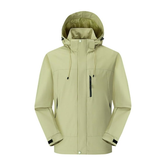 Rain Jackets for Men with Zipper Pockets and Hooded Zip Up Waterproof Raincoats Mens Lightweight Solid Color Long Sleeve Hiking Outerwear Coats
