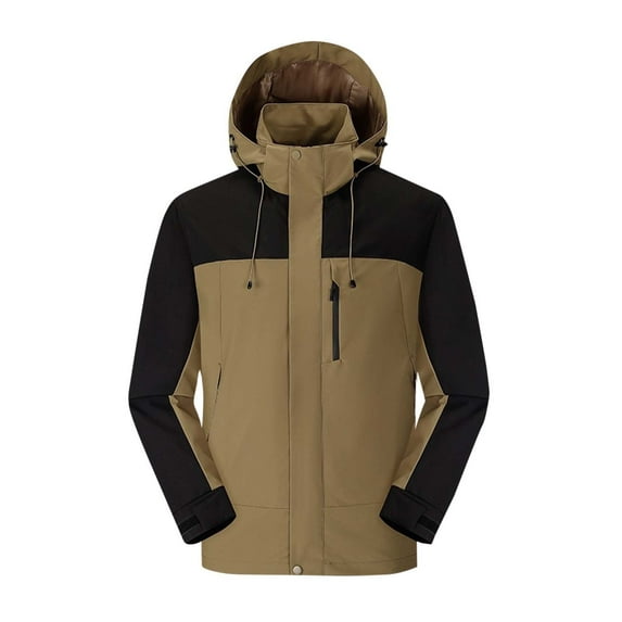 Rain Jackets for Men with Zipper Pockets and Hooded Zip Up Waterproof Raincoats Mens Lightweight Solid Color Long Sleeve Hiking Outerwear Coats