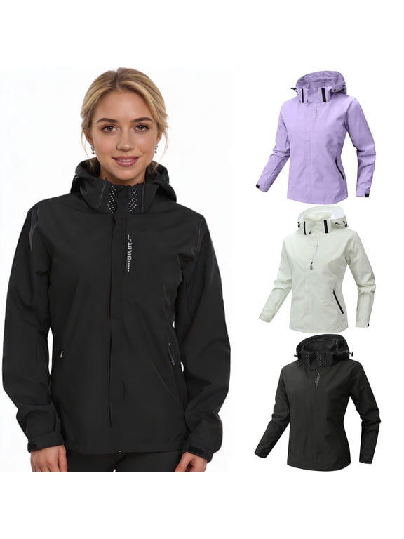 Rain Jackets for Women, Waterproof Raincoat Lightweight Hiking Jackets Windproof Hooded Jacket with Pockets & Hood Windbreaker for Travel Outdoor