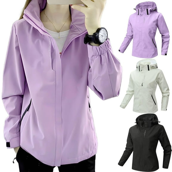 Rain Jackets for Women, Waterproof Raincoat Lightweight Hiking Jackets Windproof Hooded Jacket with Pockets & Hood Windbreaker for Travel Outdoor