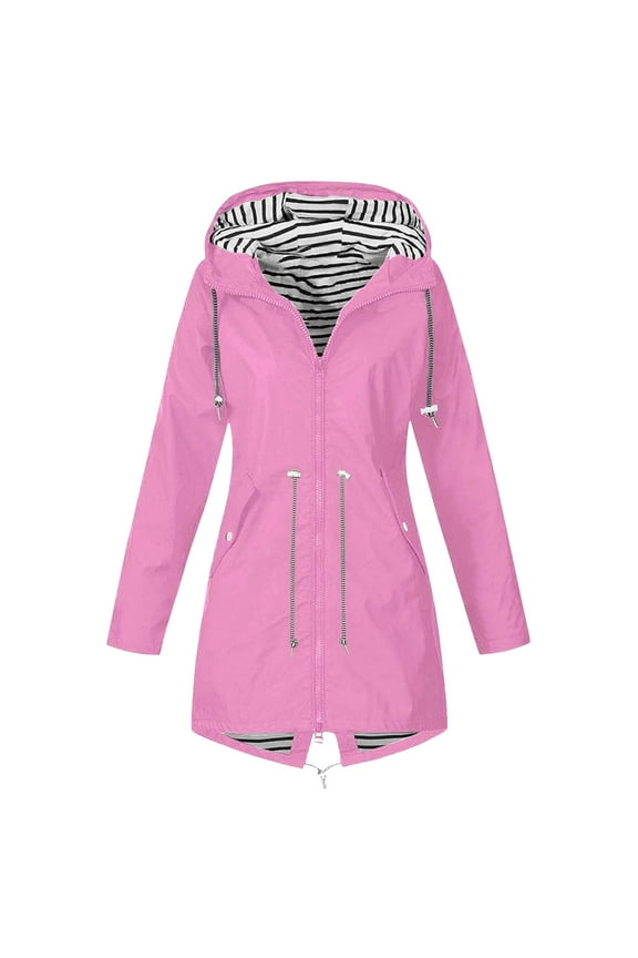 Rain Jackets for Women Waterproof Casual Hoodie Raincoats Outdoor Windbreaker Drawstring Rain Coat Windproof
