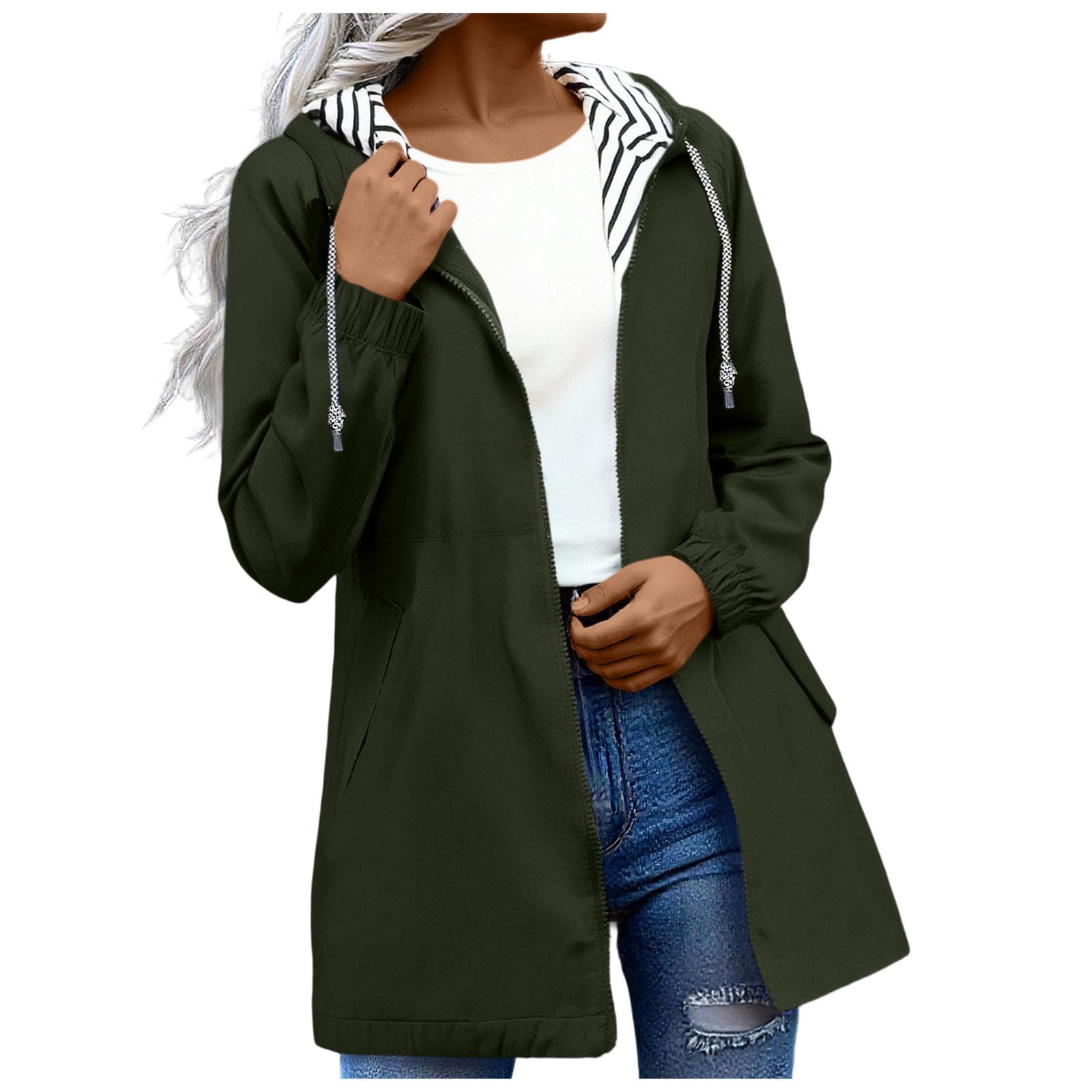 Rain Jackets for Women Waterproof Hooded Long Trench Coats Lined Windbreaker Travel Outdoor Jacket with Pockets