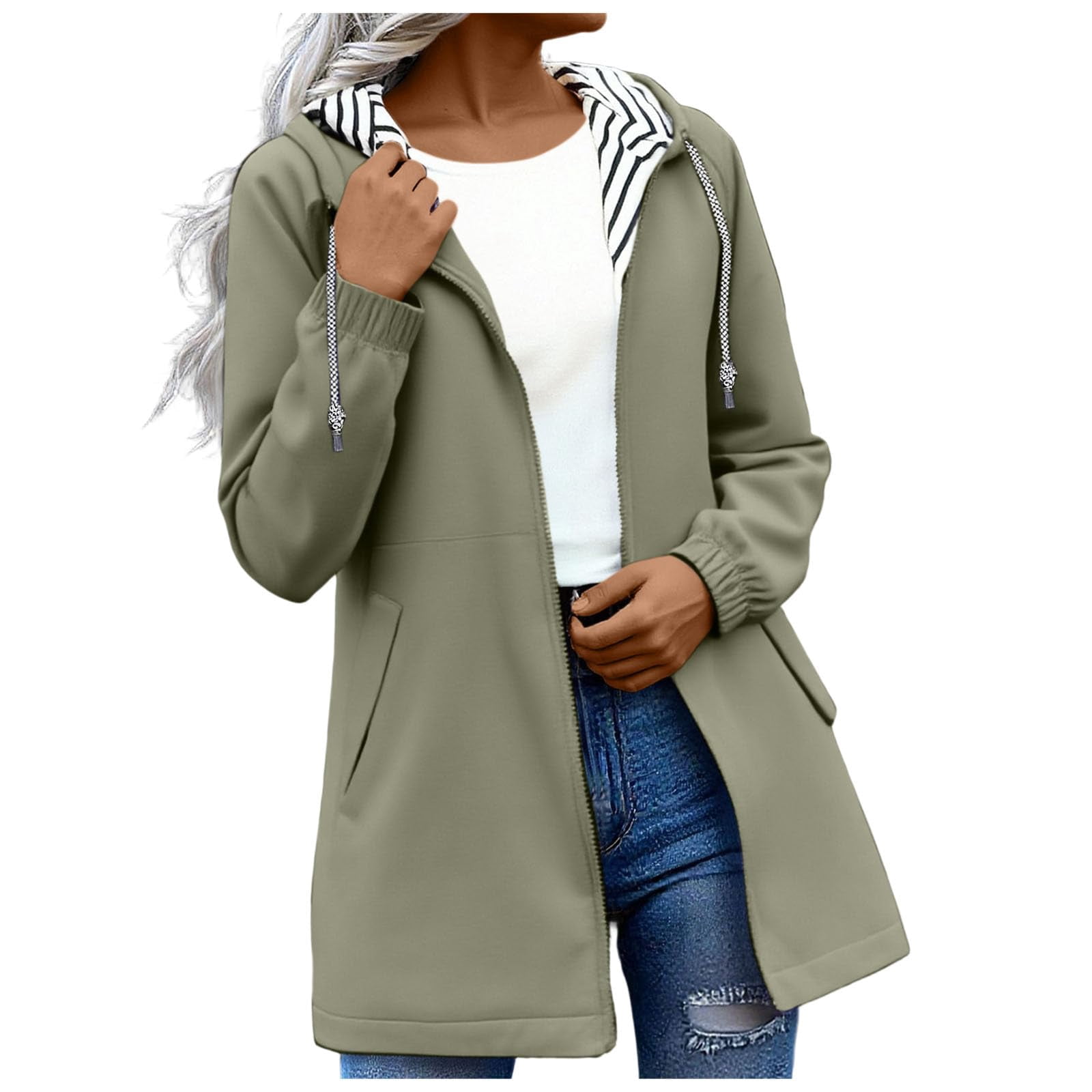 Rain Jackets for Women Waterproof Hooded Long Trench Coats Lined Windbreaker Travel Outdoor Jacket with Pockets