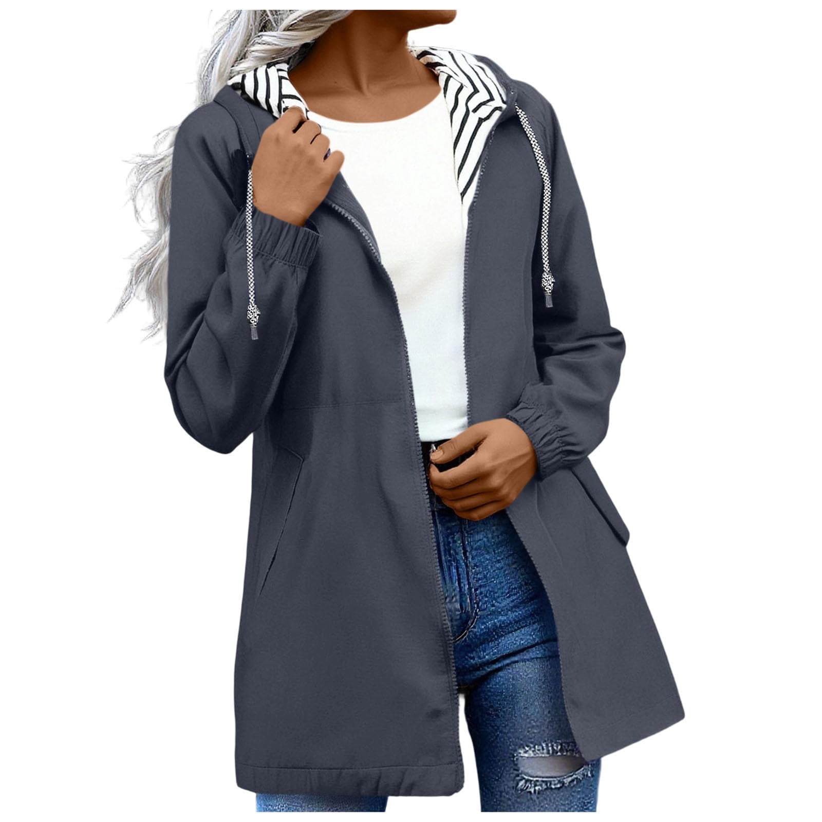 Rain Jackets for Women Waterproof Hooded Long Trench Coats Lined Windbreaker Travel Outdoor Jacket with Pockets