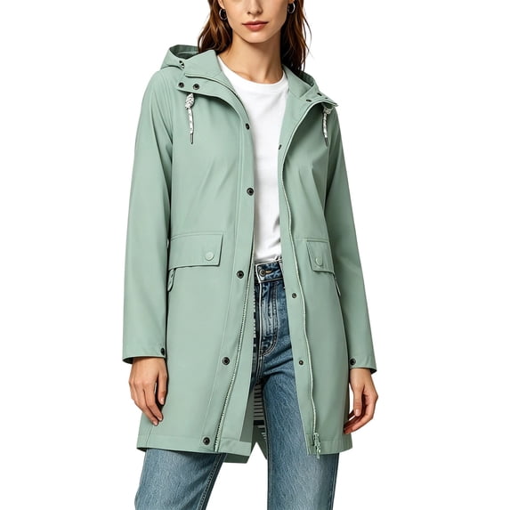 Rain Jackets for Women Waterproof, Raincoat Long Hooded Rain Coats Outdoor Windbreaker Trench Coat Mint Green XL(XL)