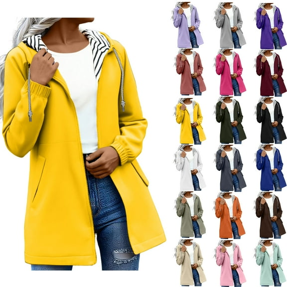 Rain Jackets for Women Waterproof Women Solid Rain Jacket Outdoor Plus Size Hooded Raincoat Windproof Yellow L Fall