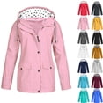 thumbnail image 1 of Rain Jackets for Women Windproof Fashion Solid Color Outdoor Water Proof Plus Size Hooded Raincoat, 1 of 4
