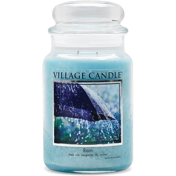 Rain Large Glass Apothecary Jar Scented Candle, 21.25 oz, Blue