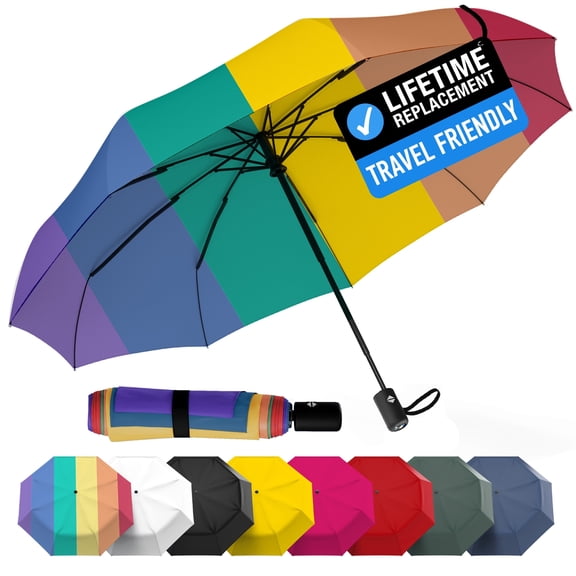 Rain-Mate Compact Travel Umbrella – Windproof Folding Umbrella, Auto Open & Close, 8-Rib Frame