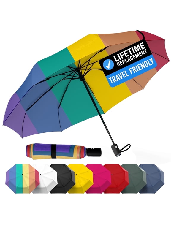 Folding Travel Umbrella, Auto Open Close Windproof Umbrella for Rain and Sun