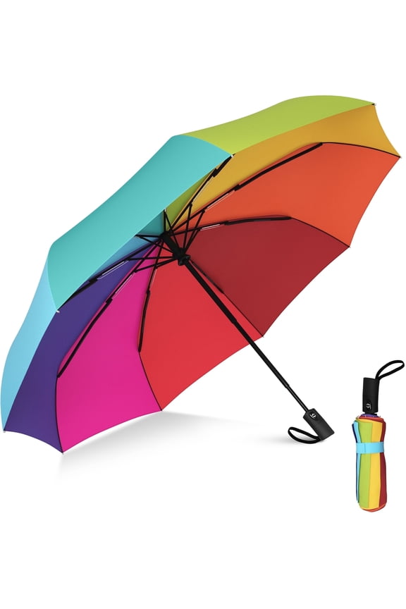 Compact Travel Umbrella – Windproof Folding Umbrella, Auto Open & Close, 8-Rib Frame