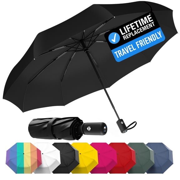 Rain-Mate Compact Travel Umbrella – Windproof Folding Umbrella, Auto Open & Close, 8-Rib Frame