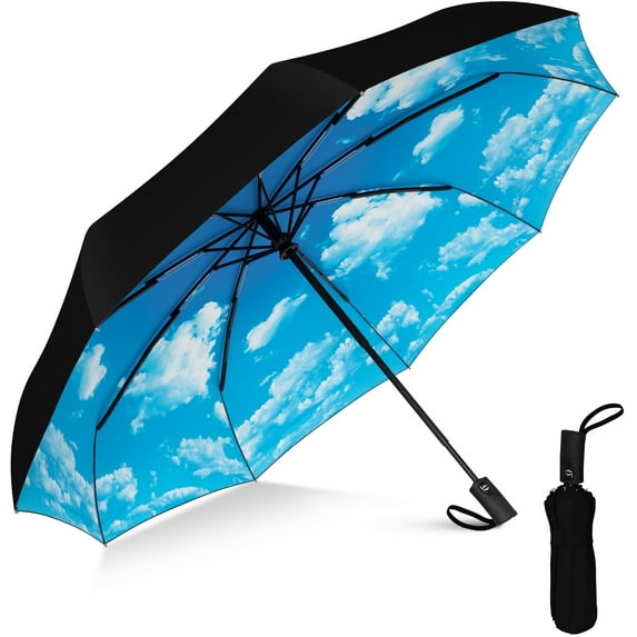 Rain-Mate Compact Travel Umbrella – Windproof Folding Umbrella, Auto Open & Close, 8-Rib Frame