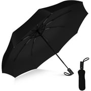 Rain-Mate Compact Umbrella Auto Open and Close Button w/ 9 Rib Reinforced Canopy, Black
