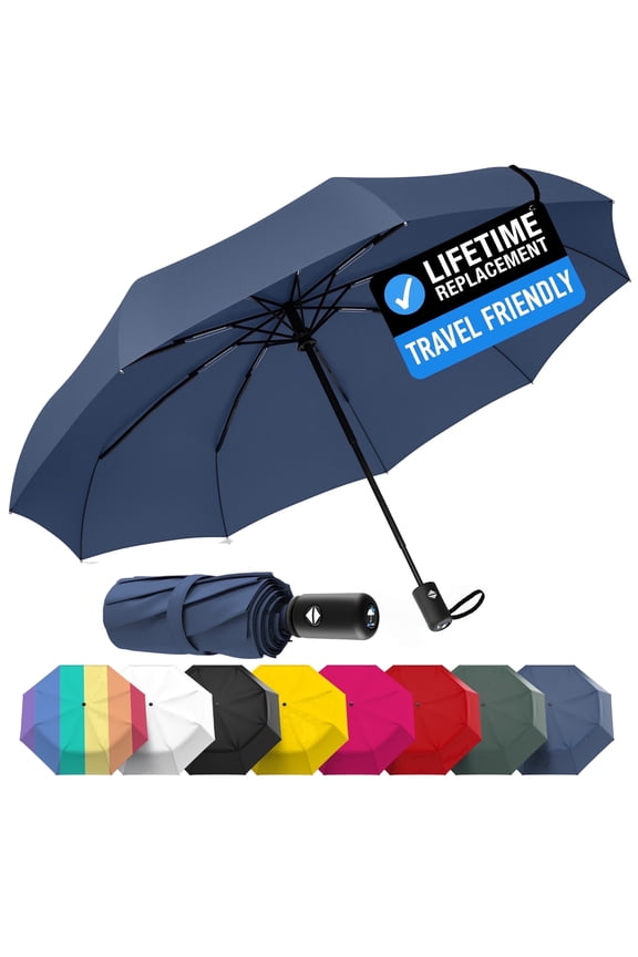 Compact Windproof Travel Umbrella – Auto Open & Close Folding Umbrella with 8-Rib Frame