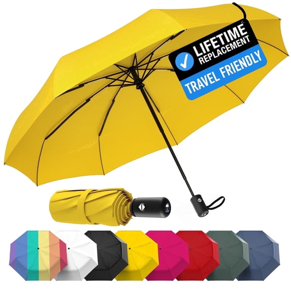 Rain-Mate Portable Folding Umbrella – Automatic Open/Close Compact Umbrella, Wind Resistant 8-Rib Design