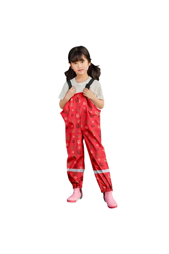 Rain Pants Kids Waterproof Bib Overalls for Kids Boys and Girls Bib Pants for Fishing and Rain Play Gear Red 3 Years-4 Years
