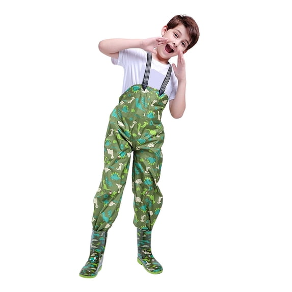 Rain Pants, Waterproof Toddler Bib Overalls, Bo_ys G_irls Ch_ildren Muddy Buddy Trousers, Adjustable Shoulder Straps Rainwear with Cart_oon Prints for Outdoor Play