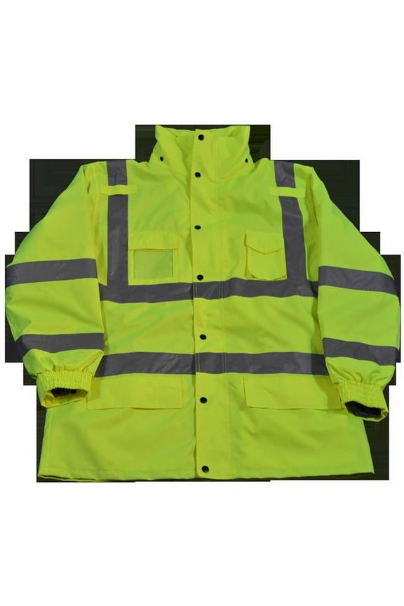 Rain Parka Jacket Waterproof Lime 300D Oxford with Pu Coating Ansi-Isea Class 3, 3-In-1 with Removable Independent Thermal Fleece Jacket, 5XL