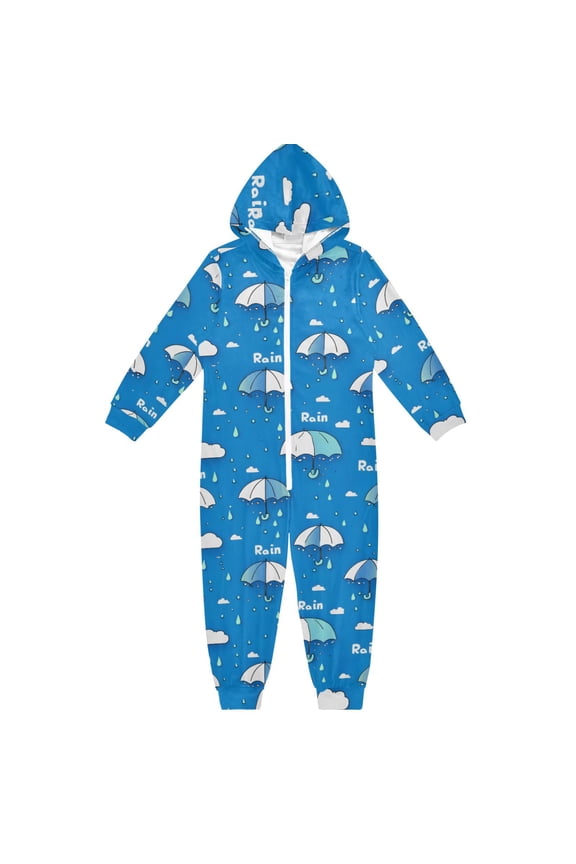 Rain Pattern One Piece Pajamas Soft Jumpsuit Cozy Sleep and Play Romper Zipper and Pockets 7T-8T