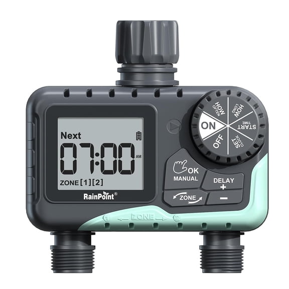 RainPoint 2-Zone Programmable Sprinkler Timer, Automatic Irrigation System Timer, IP65 Waterproof for Outdoor Garden Yard Lawn, Hose Timer ITV205