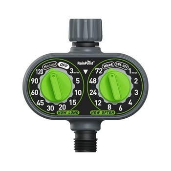 RainPoint Automatic 2 Dial Programmable Hose Sprinkler Timer, Weatherproof Outdoor Water Timer for Garden Lawn, Watering Controller