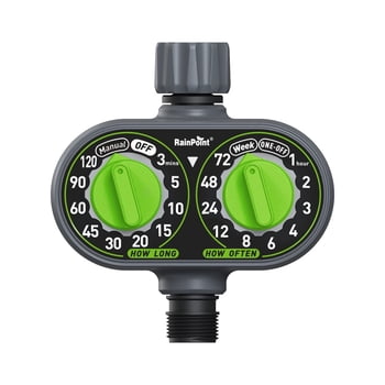 RainPoint Automatic 2 Dial Programmable Hose Sprinkler Timer, Weatherproof Outdoor Water Timer for Garden Lawn, Watering Controller, ITV121