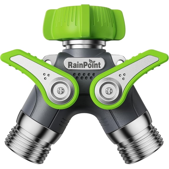 RainPoint Garden Hose Splitter, 2 Way Heavy Duty Water Hose Y Spigot and 100% Metal Body Splitter with Shutoff Valves, 1.9" Long Metal Handle, Green