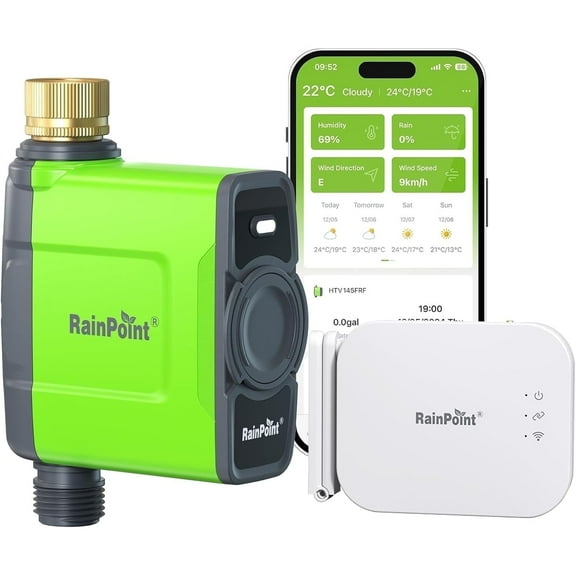 RainPoint 1-Zone Wi-Fi Water Timer with Hub, Smart Sprinkler Controller with APP Remote Control, Hose Timer for Outdoor Garden Yard Lawn, Brass Inlet Watering Controller, HTV145B