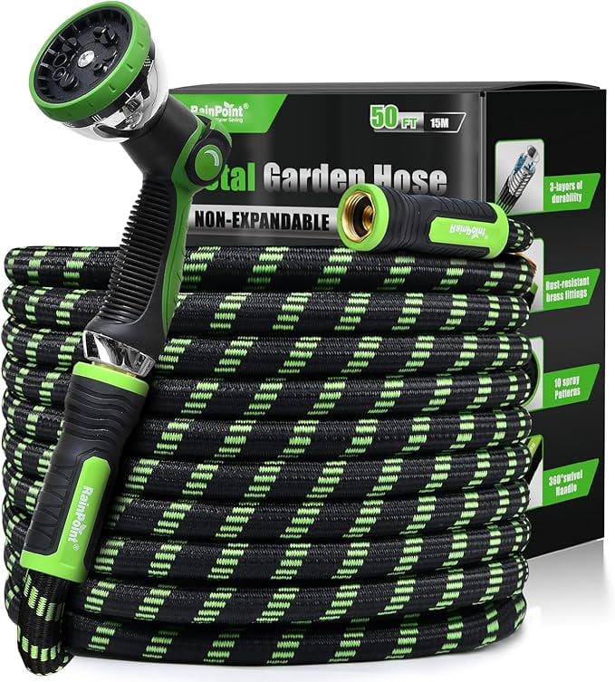 10 FT No-Kink Garden Hose With 10-Mode Nozzle - 304 Stainless