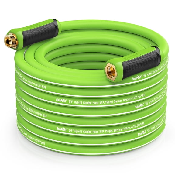 RainPoint Garden Hose 75FT - Made of hybrid rubber, lightweight and durable, with brass fittings, 5/8" diameter, and male-to-female connections