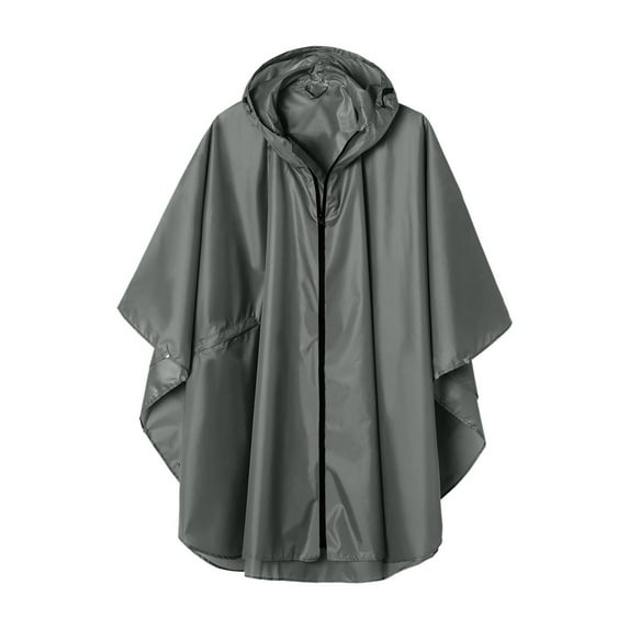 Rain Poncho Jacket Coat Hooded for Adults with Pockets Waterproof Raincoat Quarter Sleeve Cycling Jacket Gray S