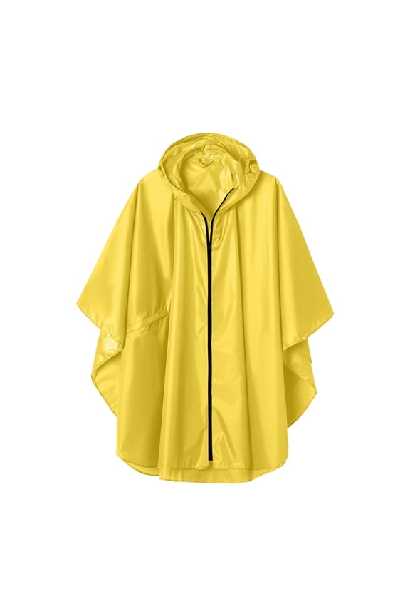 Rain Poncho Jacket Coat Hooded for Adults with Pockets Waterproof Raincoat Quarter Sleeve Cycling Jacket Yellow S