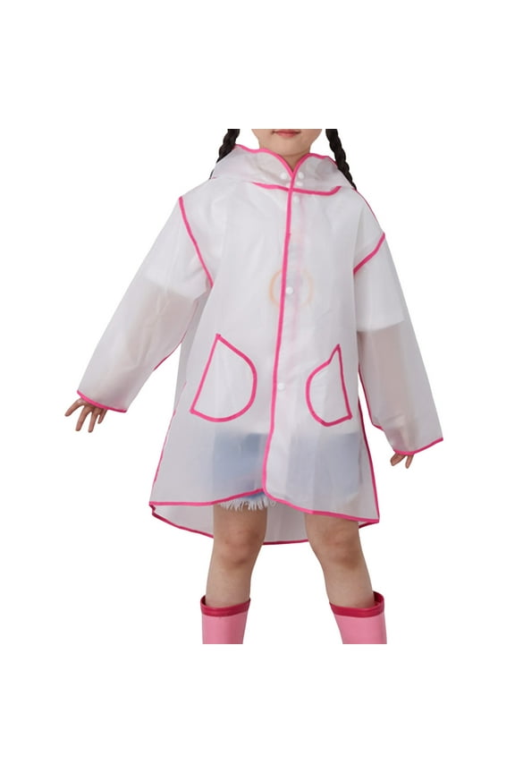 Rain Poncho Kids Girls Boys Cute Cartoon Baby Transparent Fashion Wrapped Eva Rainy Day Outdoor Convenient Durable Lightweight Pink Rain Coat Sizes L