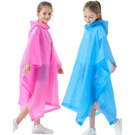 Rain Poncho for Kids(2 Pack) Waterproof Reusable EVA Raincoat One Size Rain Jackets for Children,Boys and Girls