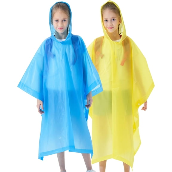 Rain Poncho for Kids(2 Pack) Waterproof Reusable EVA Raincoat One Size Rain Jackets for Children,Boys and Girls