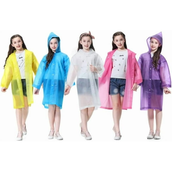 Rain Poncho for Kids Raincoat, 2Pack Reusable EVA Rain Coats for 6-14 Boys Girls, Rain Jackets Gear with Hood