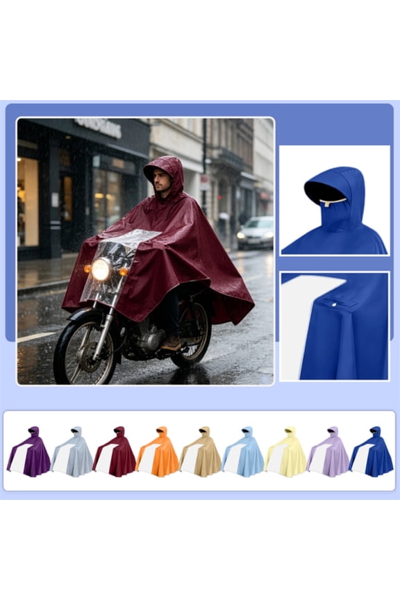 Rain Poncho for Riders – Full-Coverage Waterproof Bike & Scooter Raincoat with Clear Visor, Reflective Details, and Compact Carry Pouch