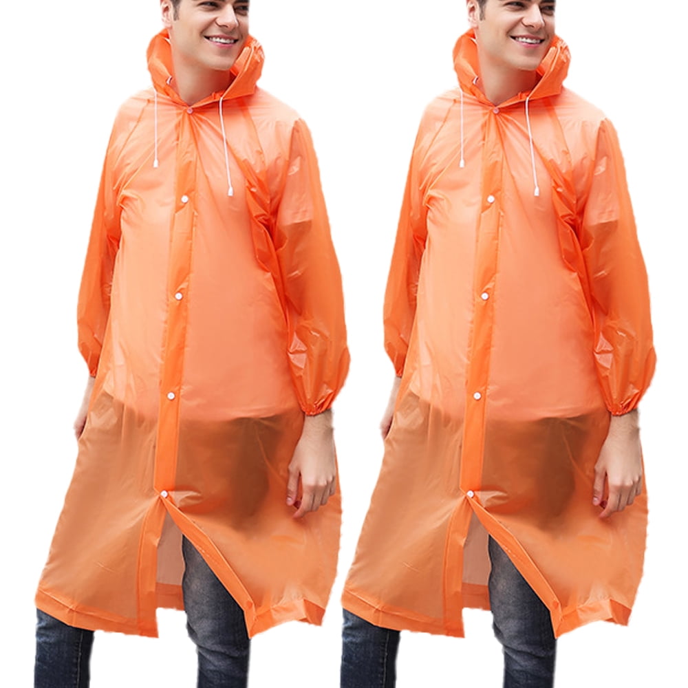 Rain Ponchos For Adults, EVA Reusable Rain Coat With Hoods And Sleeves