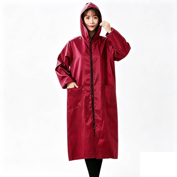 Rain Ponchos For Women, Zip-Up Long Sleeve Hooded Raincoat Reusable Lightweight Rainwear Hoodies Jackets With Pockets