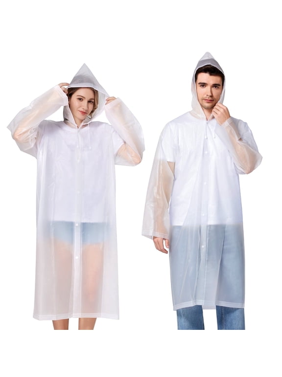 Rain Ponchos Waterproof 2 Pack, Raincoats EVA Rain Coats with Hood for Women Men Adult Travel Hiking Theme Park Camping