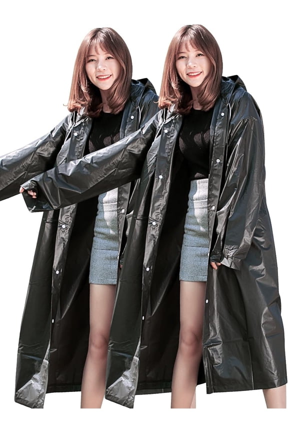 Rain Ponchos for Adults - 2 Pack Raincoats Reusable Emergency Raincoats Rain Cover for Men Women with Drawstring Hood