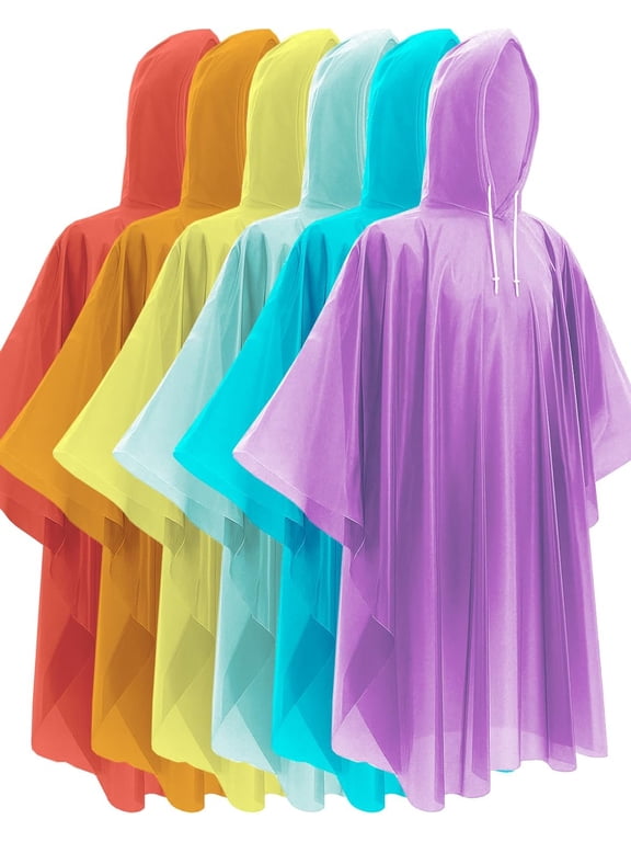 Rain Ponchos for Adults - Extra Long Emergency Poncho with Hood, 6/12/24 Family Pack Raincoat, Home Survival Kits