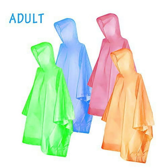 Rain Ponchos for Adults, FISHOAKY Disposable Rain Ponchos for Men Women Multi-colored Raincoat for Camping Hiking Traveling Backpacking, 4 Pack