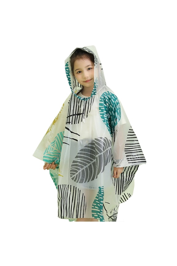 Rain Ponchos for Kids Pattern Printed Waterproof Windproof Fashionable Hooded Windbreaker Style Cloak for Boys Girls Raincoat Green 5-14 Years