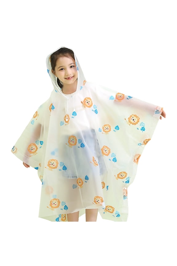 Rain Ponchos for Kids Pattern Printed Waterproof Windproof Fashionable Hooded Windbreaker Style Cloak for Boys Girls Raincoat Orange 5-14 Years